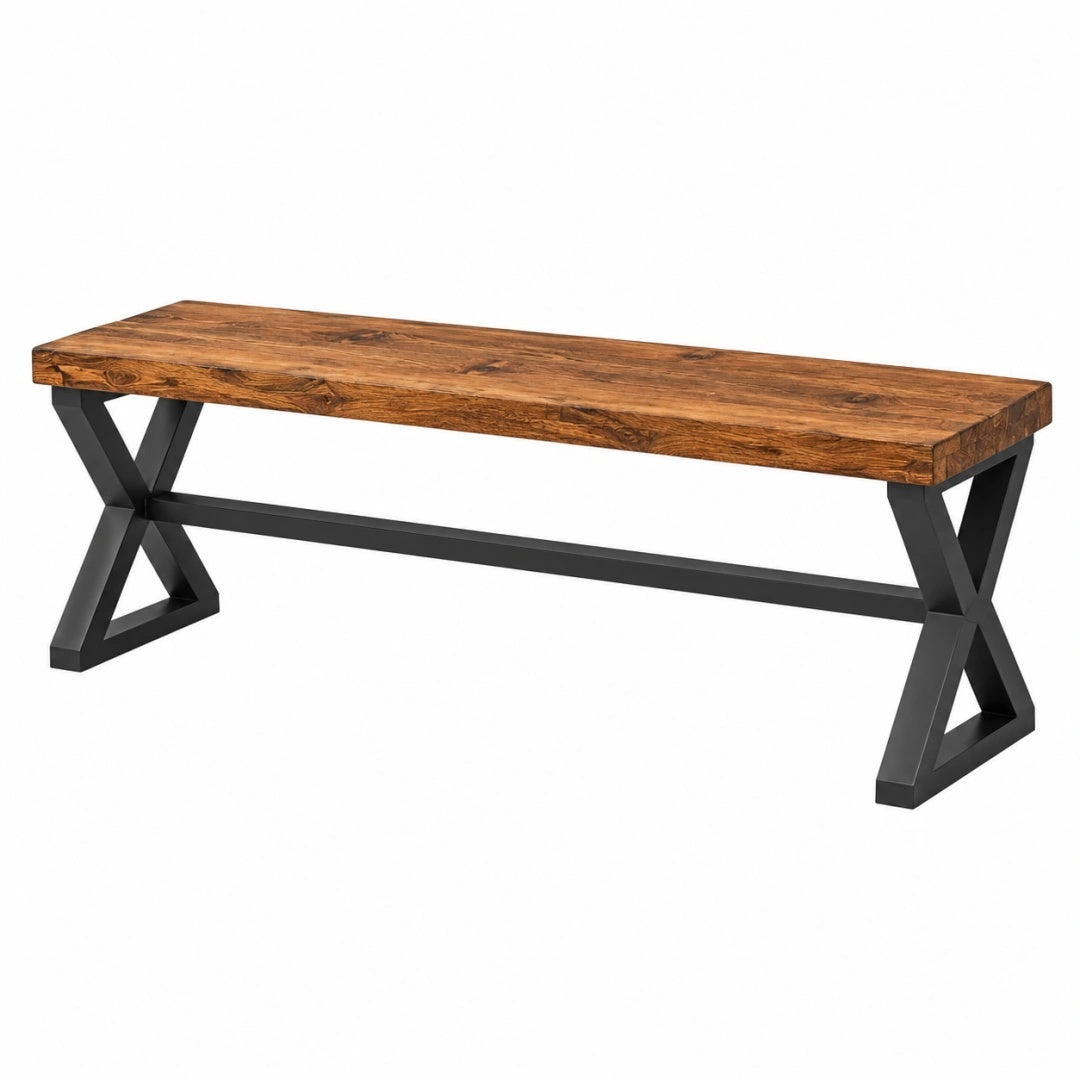 Sitzbank 180 cm aus Holz und Metall Braun Schwarz im Industriestil – norqavi